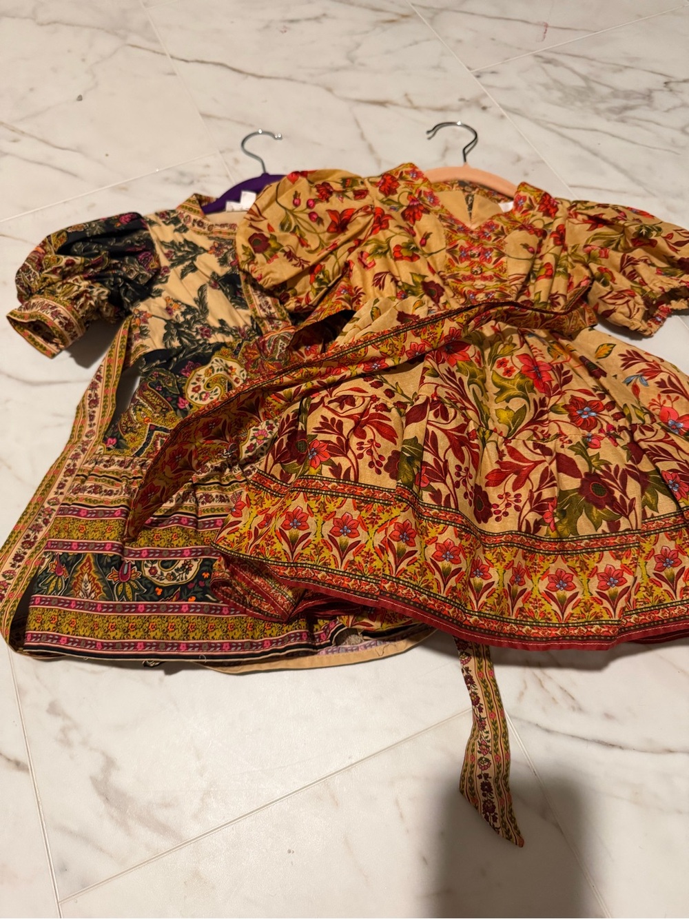 Girls' Floral Boho Dress in Mustard and Red - Casual Kids Dress 2 dresses, 2T 3T